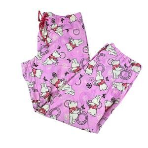 Disney Womans Lounge PJ Pants Size L Winnie The Pooh Pink Butterflies Cotton